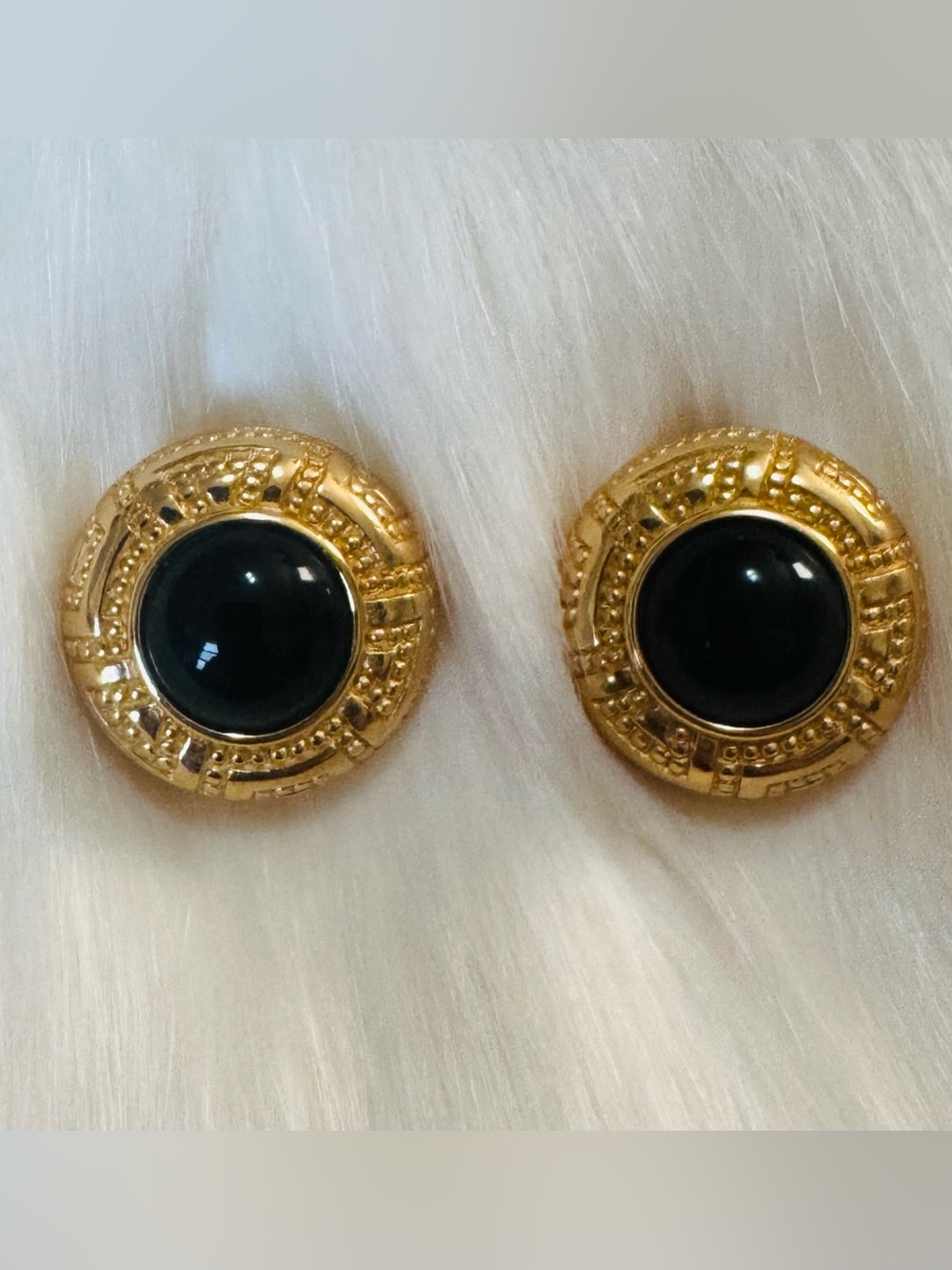 Dior Vintage Gold-Tone Earrings with Black Stone Center